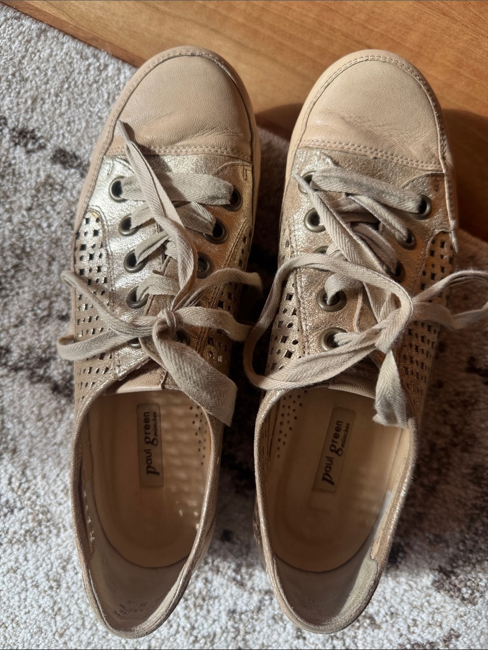 Paul Green Metallic Beige Lace-Up Women's Sneakers